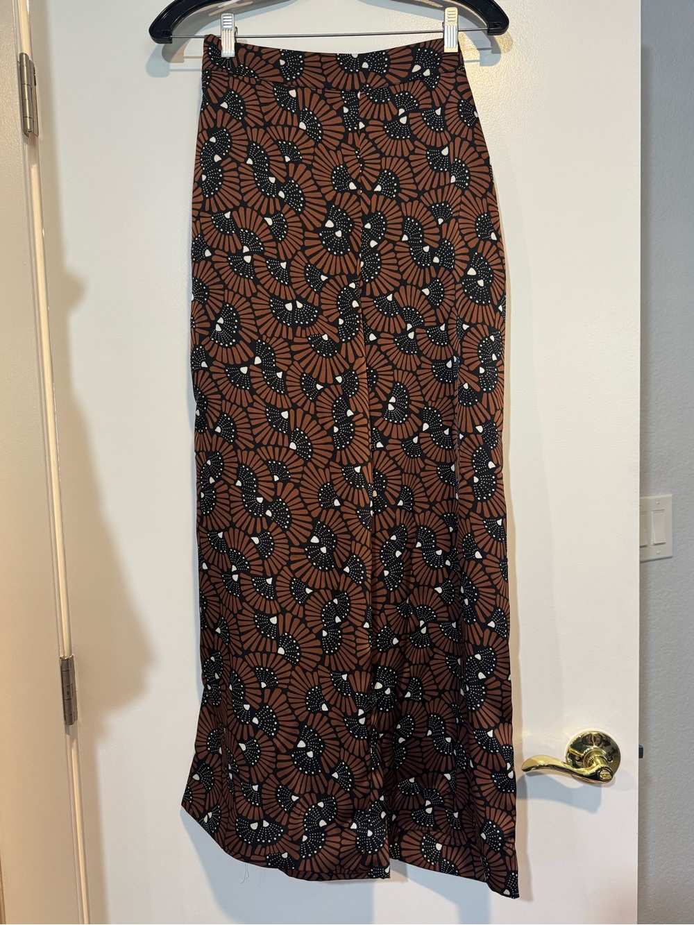 HOUSE OF HARLOW 1960 Brown Geometric Fan Print Wide Leg Pants Pockets Size S